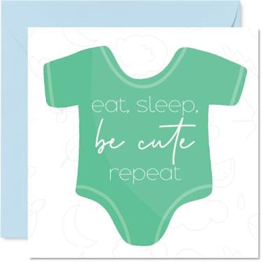 Imagem de Stuff4 Cartão unissex New Baby - Eat Sleep Be Cute Repeat - Cartão de parabéns bem feito para amigos, família, colega, vizinho, 145 mm, cartões de felicitações Welcome To The World