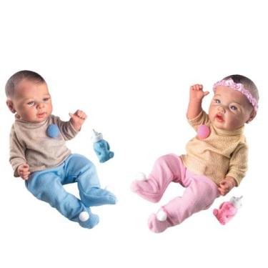 Imagem de Bebê Gêmeos Reborn Realista Baby Silicone Com Mamadeira - Milk Brinque