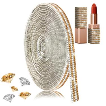 Imagem de FULZTEY Fita adesiva de strass brilhante, acabamento de cristal de 4 fileiras com pedra preciosa de 2 mm para artesanato DIY, adesivo de tiras de diamante dourado, rolo de fita brilhante de 4 metros