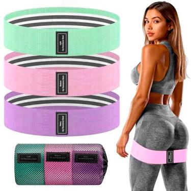 Imagem de Faixas largas de resistência de tecido para malhar | 3 faixas antiderrapantes de nível de força para mulheres e homens | Vem com uma bolsa e fita métrica | para academia em casa, ioga, pilates - roxo