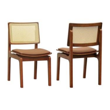 Imagem de Kit 2 Cadeiras Gus Madeira Maciça Encosto Telinha Assento Anatômico - Amêndoa - Estofado Corano Caramelo