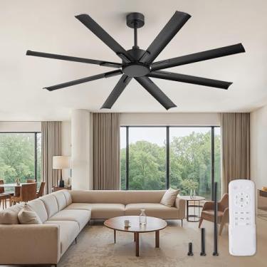 Imagem de ZMISHIBO Ventilador de teto industrial com motor CC de 65 polegadas, ventilador de teto grande com 8 lâminas de alumínio, 3 hastes inferiores, controle remoto de 6 velocidades, ventiladores de teto