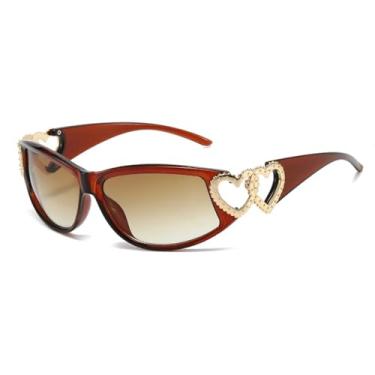 Imagem de JRLLFD Óculos de sol punk envolventes da moda para mulheres e homens, vintage, coração oco, para dirigir ao ar livre, UV400 (chá marrom)