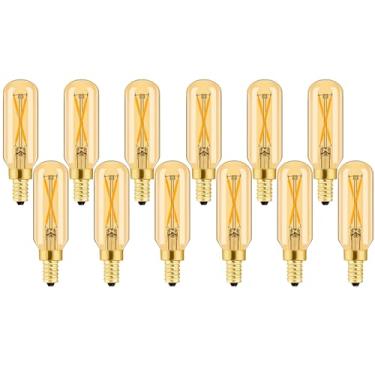 Imagem de Leools Lâmpada LED E12 regulável 2W equivalente a 25 watts lâmpada branca quente Ambe 2500K T6 T25 E12 lâmpada candelabro 25w para lustres, ventilador de teto lâmpada e12, pacote com 12.