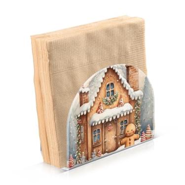 Imagem de Porta-guardanapo, casa de gengibre de Natal, porta-guardanapos para mesas, cozinha, restaurante, decoração de casa, suporte decorativo de desenhos animados, para guardanapos de papel de jantar