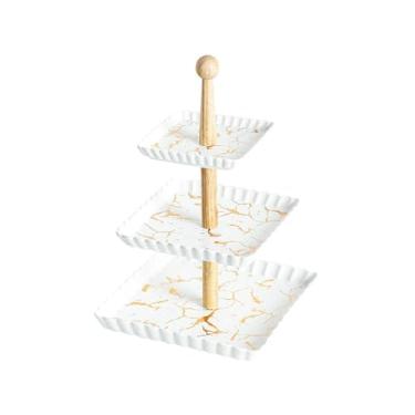 Imagem de Prato de frutas duplo quadrado de cerâmica estilo nórdico personalizado - branco três camadas