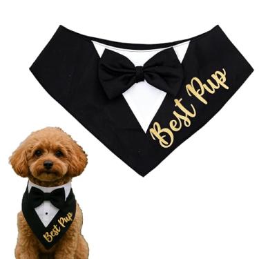 Imagem de Brosash Coleira bandana de smoking para cães com gravata borboleta - Melhor cachecol de cachorro chique para cachorros - Acessórios para cachecol de casamento para roupa de casamento, adereço de foto