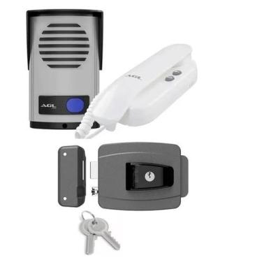 Imagem de Kit Interfone Porteiro Eletrônico Agl P10 Fechadura Elétrica Cinza