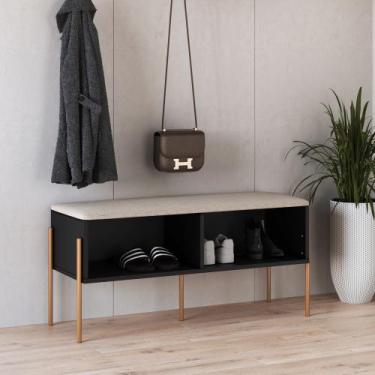 Imagem de Sapateira Banco Bárbara Estofada 93cm Pé Metal Oslo Artesano, Nero/Dou