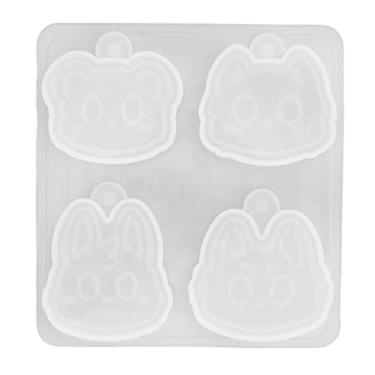 Imagem de Molde de silicone de cristal de 4 grades, chaveiro de cabeça de animal faça você mesmo decoração artesanal moldes de silicone cristal pedra cascalho moldes de fundição ferramentas para fazer joias