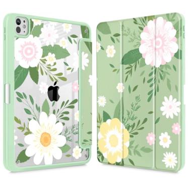 Imagem de Tuiklol Capa para iPad Pro de 11 polegadas (M4) 2024 5ª geração, porta-lápis embutido com proteção traseira transparente, suporte de três dobras, hibernar/despertar automático. Modelo: A2836/A2837