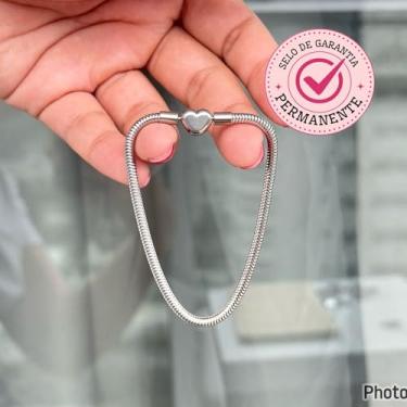 Imagem de Pulseira para berloques com fecho de coração - aço inoxidável, antialérgico, garantia permanente