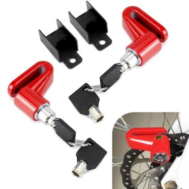 Imagem de MOXRUQ 2 peças de trava de freio a disco de motocicleta, trava de bicicleta resistente com chaves, trava de disco de roda de segurança antifurto, universal para motocicletas e scooter (vermelho)