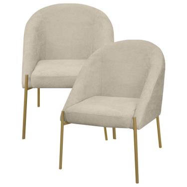 Imagem de Kit 2 Banqueta Poltrona Lua Pé Metal Bouclê Ideal Para Sala Penteadeira Ou Salão