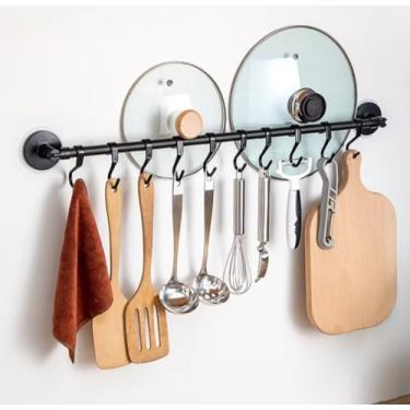 Imagem de Gancho de Cozinha Forte pendurado, Barra com Ganchos, 40 cm, Preto