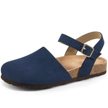 Imagem de Ecetana Sandália feminina 2025 elegante verão bico fechado sapatilha confortável palmilha de cortiça sapatos de caminhada casuais, Azul, 35