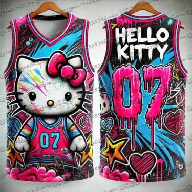 Imagem de Camiseta Casual Feminina Kawaii Hello Kitty Com Decote Redondo Para Co