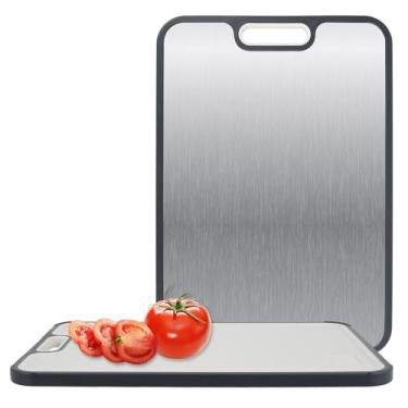 Imagem de Tábua de corte dupla face, tábua de cortar cozinha, aço inoxidável resistente e PP, com área de moagem, tábua de corte de carne, pode ser lavada na lava-louças para cortar carne crua e cozida