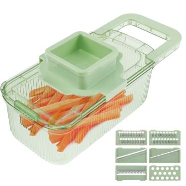 Imagem de Ralador multifuncional com 6 ferramentas de corte, cortador eficiente com recipiente, cortador de alimentos útil, cortador de vegetais versátil para preparação fácil de refeições (cesta de água de