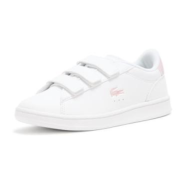 Imagem de Lacoste Tênis infantil unissex Carnaby, Branco/Rosa claro, 15