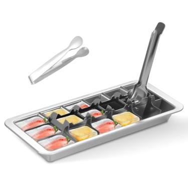 Imagem de Bandeja de gelo de inspiração vintage, 28 cm | Design retrô para bares e cozinhas | Bandeja de gelo de metal com 18 compartimentos com alavanca para remover cubos | Aço inoxidável resistente | Pode