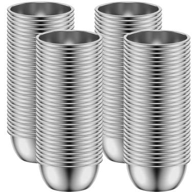 Imagem de Conjunto de 120 tigelas de aço inoxidável 304 de 55 ml, borda arredondada lisa, mini tigela multiuso, prato de molho de soja, servidor de condimentos, pode ser usado para ketchup, vinagre, churrasco e