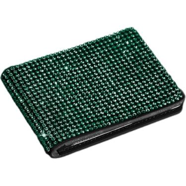 Imagem de MINGZAIQIPEI Capa de registro de veículo Bling Diamond, suporte de seguro de couro PU com glitter, strass, documentos, papelada, carteira, organizador ultrafino para cartão de crédito, Verde, Preto