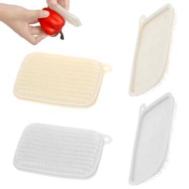 Imagem de ZFLYCANP 4 peças de escova de limpeza de vegetais de plástico, escova de vegetais para frutas, escova de batata para casa, cozinha, restaurante