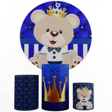 Imagem de Kit Decoração Festa, Painel Ursinhos + Trio Capas De Cilindros (Realeza azul 01)