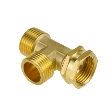 Imagem de Napredak Adaptador de mangueira de jardim GHT 3/4 latão fêmea x macho x conector de tubo de água giratório, divisor de 3 vias resistente em forma de t para torneiras/babadores ao ar livre, linha de