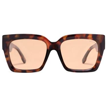 Imagem de SOJOS Óculos de sol femininos polarizados quadrados modernos retrô vintage anos 90 SJ2612, Armação tartaruga, lente rosa claro, 54-18-140