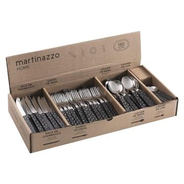 Imagem de Martinazzo Conjunto Jogo De Talheres Faqueiro Linha Una Design Cor Preto Flora Com 180 Peças 60 Facas 60 Garfos 40 Colheres de Mesa e 20 Colheres de Chá Ideal Para Restaurantes Em Aço Inox