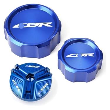 Imagem de Compatível com CBR 1000RR 1000 RR 2005-2018 Tampa de enchimento de óleo de motocicleta cilindro mestre tampa de reservatório de fluido de freio meia CBR1000RR (conjunto de 3 peças azul)