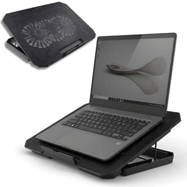 Imagem de Suporte Base para Notebook com 2 Coolers Silenciosos Ajustável Ergonômico Portátil Universal Refrigeração Segura