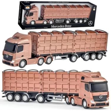 Imagem de Caminhão Carreta Ganeleiro, Escala 1:30, com Portas Laterais Articuladas, Rodas Cromadas, Trava de Apoio, Brinquedo p/Crianças, Presente Infantil, Colecionável, Carrinho, Miniatura (Marrom Claro)