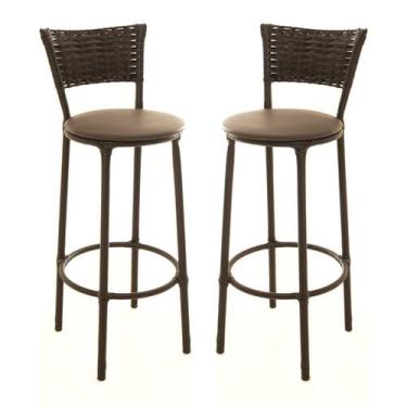 Imagem de KIT 2 Banquetas Alta Encapada Junco CAFÉ Area de Lazer Cozinha Bancada