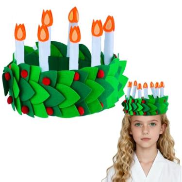 Imagem de Karjiaja Tiara de vela de Natal com coroa de Santa Lúcia, ajustável, de feltro com velas, Suécia, Sankta Lucia, Krone, Queen, para mulheres, meninas, festivais nórdicos, celebração