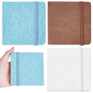 Imagem de PLIGREAT Mini caderno de desenho em aquarela de 3 cores, capa quadrada de couro de cor pura, 24 folhas de 300 g, papéis de desenho texturizados portáteis de 300 g, livro de esboço de arte de viagem