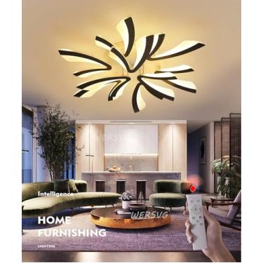 Imagem de Luminária de teto LED com design moderno, regulável, para sala de estar grande, cozinha, quarto, com controles remotos, iluminação de teto, lâmpada de economia de energia, metal, acrílico, l