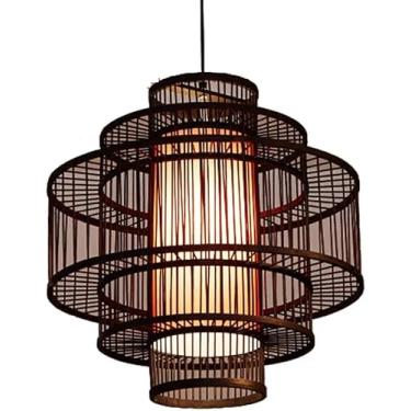 Imagem de B Lustre de Teto Luminária 40cm Preto Retro Japonês Luminária Pendente Vime Fazenda Sombra Sala de Estar Bar Jantar Natural B Luminária Pendente