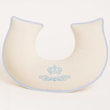Imagem de Almofada de Amamentação Anatômica em Linho – Bordado Exclusivo para Bebê Menino | Brubrelel Toque Premium (Coroa Azul Bebê)