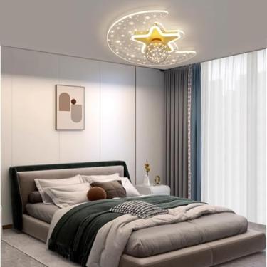 Imagem de Luminária de teto LED para quarto infantil, luminária de teto moderna com controle remoto, luminária suspensa para meninos e meninas, quarto, sala de estar, estrela, lua, iluminação interna
