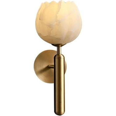 Imagem de Abajur de mármore natural, luminária de parede nórdica, corpo de latão, base E12/E14, arandelas tricolores reguláveis para sala de estar, corredor, quarto