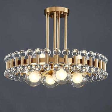 Imagem de Lustre de Cristais Lustre Moderno para Sala de Estar Luminária de Cozinha Redonda Dourada Luminária Pendurada em Pedra Colorida, Luzes de Teto de Cristal Lâmpada de Decoração para Casa, B Di