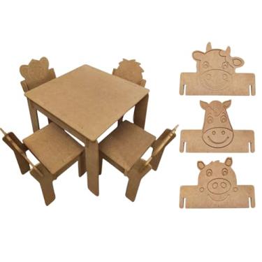 Imagem de Mesinha Infantil Criança Madeira Mdf 4 Cadeiras De Encaixe (5, Kit Fazendinha)