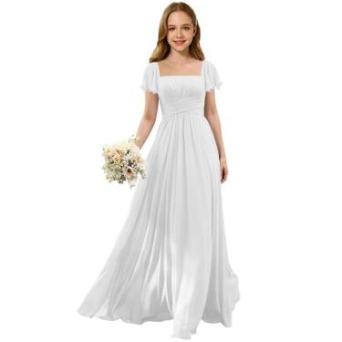 Imagem de Vestido Augday Chiffon Ruched Flower Girl Wedding Branco Tamanho 10