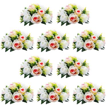 Imagem de WYUYIWH 10 buquê de arranjo de bolas de flores falsas, 15 cabeças de rosas de plástico com base, adequado para centro de mesa de casamento da nossa loja, bolas de flores para decoração de casa de
