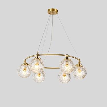 Imagem de YQSLQZZ Luminária suspensa sobre mesa de jantar, luminária pendente de latão vintage americana, luminária pendente de vidro moderna ajustável em altura, para sala de jantar, sala de estar