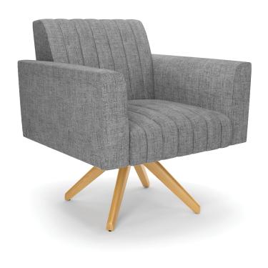 Imagem de Poltrona Giratória Viena Gomada Linho Grafite A26 Base de Madeira MA30 - D'Rossi