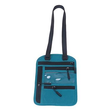 Imagem de Carteira de pescoço leve para viagem, porta-passaporte, multifuncional, com bloqueio de RFID, bolsa de pescoço para viagem de negócios, estudo, material de nylon, alça ajustável, Lago azul